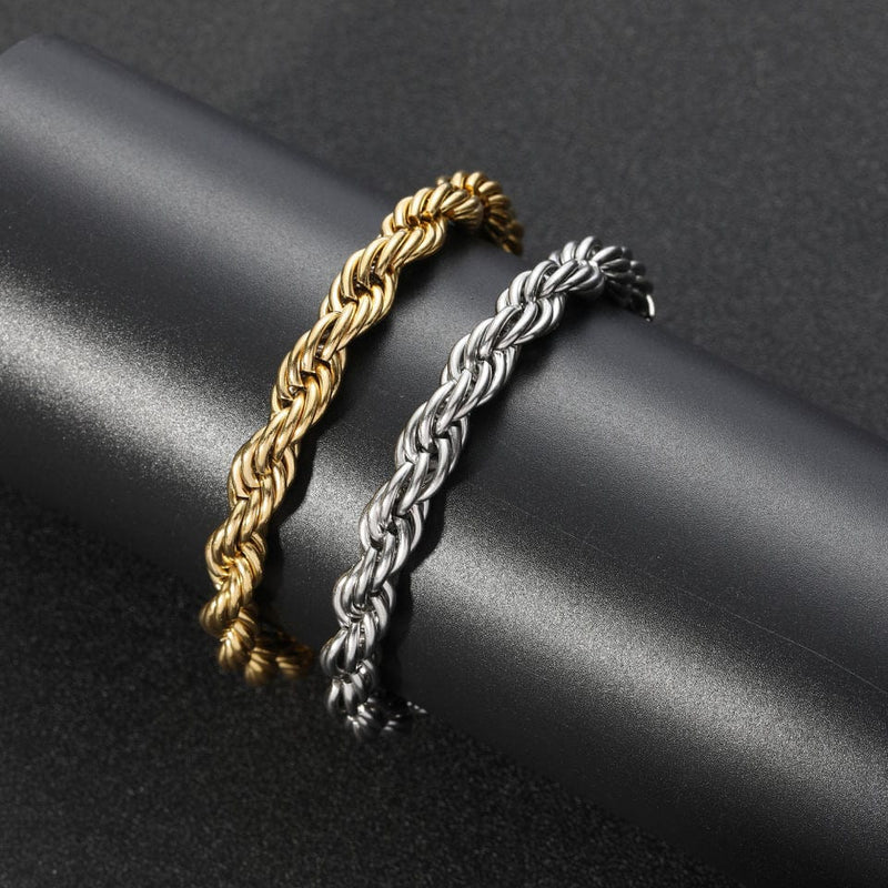 Rope Silver Bracelet For Men, Golden Accessories