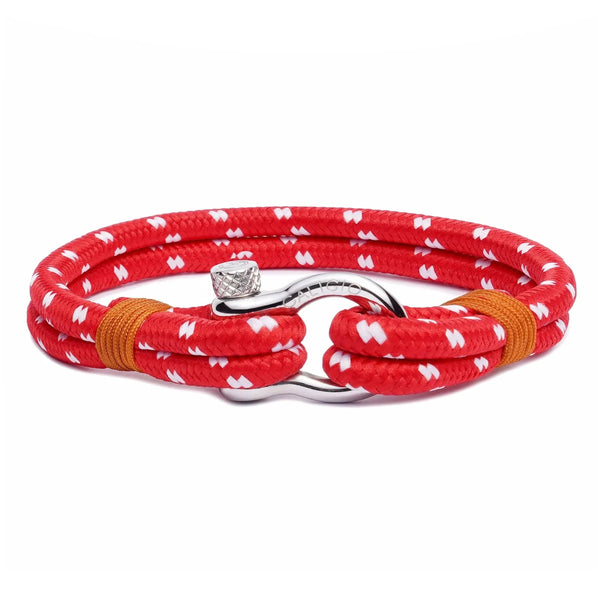 caligio Caligio XL Men Bracelets Binate Red "Dotted XL PLUS SIZE [Up to 8.6"] XL sizes for Men's Bracelet with Double Nylon Rope Binate Dotted Red small gift  cheap gift for men  shackle bracelet mens anchor bracelet