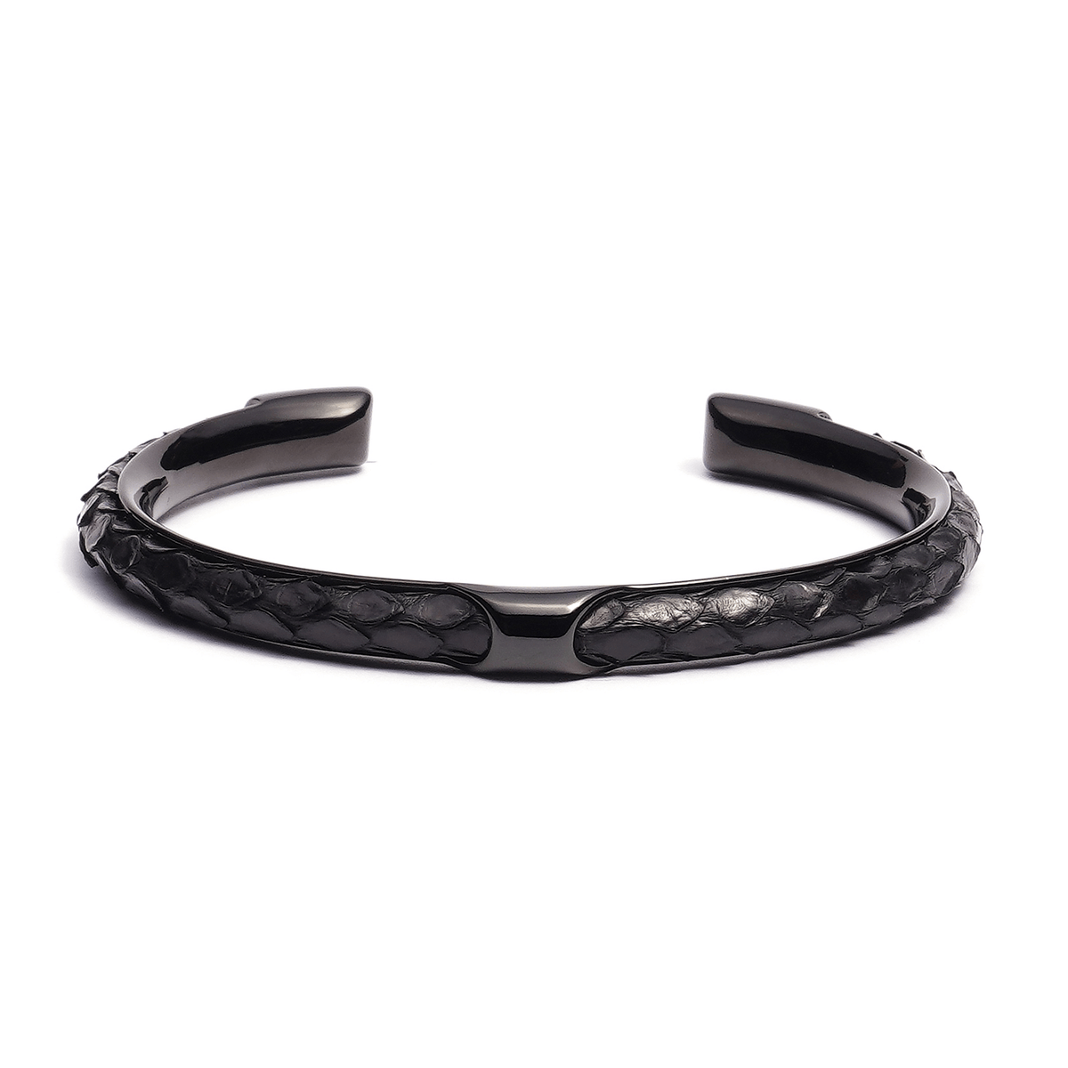 Infinity Black Python cuff bracelet mens genuine python skin steel base Caligio