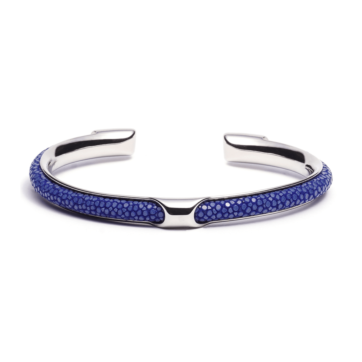Infinity Blue Steel Stingray cuff bracelet mens exotic leather silver Caligio