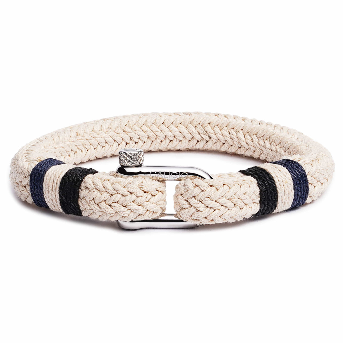 Nautical Beige cotton rope bracelet for men classic anchor shackle Caligio boomer maritime style