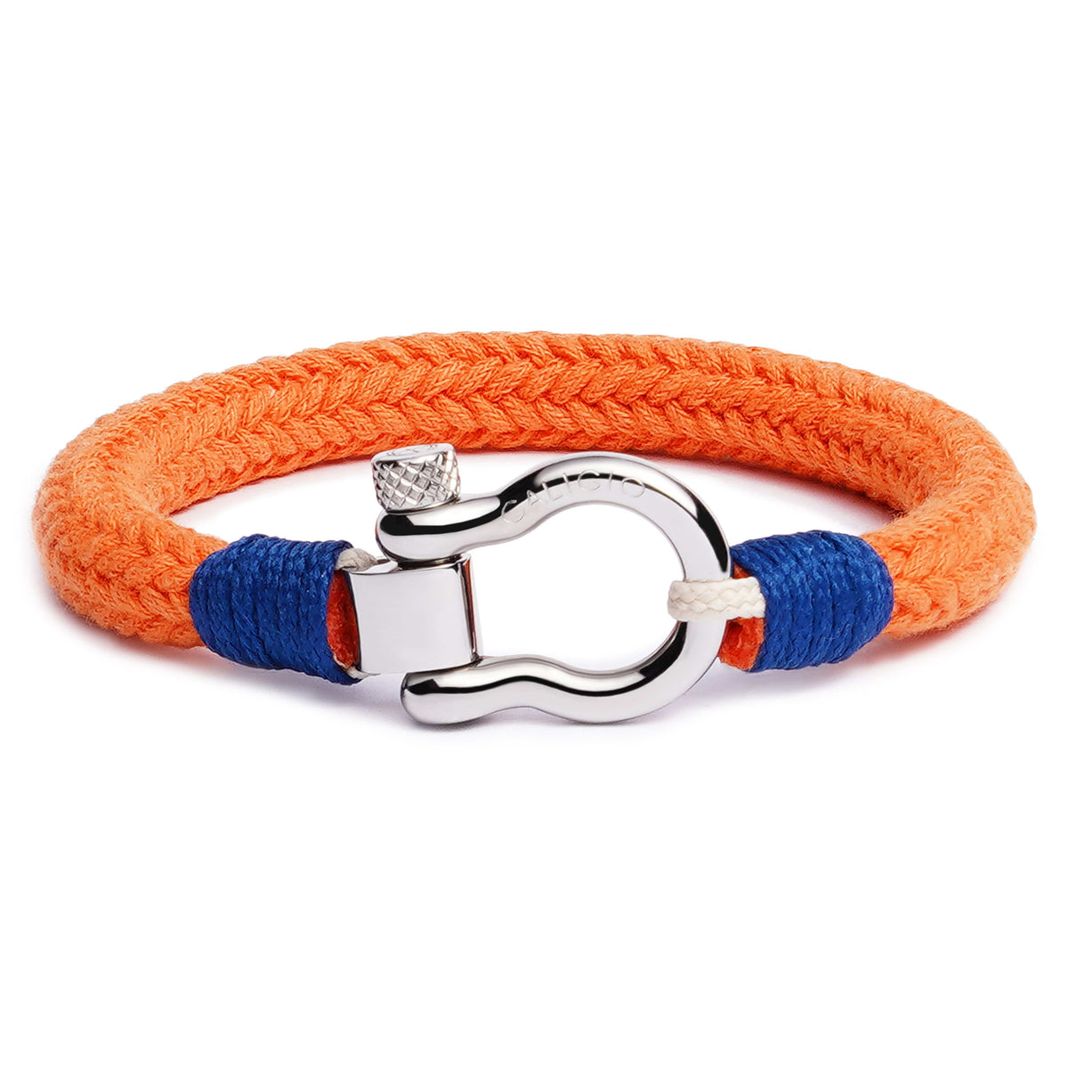 Omega Orange cotton bracelet for men bright color 316L steel Omega shackle Caligio