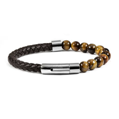 Brown natural stone bead men's bracelet with 316L magnetic clasp - Prime Brown Beads by Caligio
