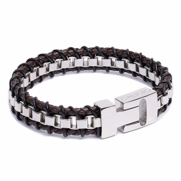  555Jewelry Mens Bracelets Leather and Steel, Magnetic Clasp  Braided Silver & Black Leather Bracelets for Men, Mens Leather Bracelet,  Men Bracelets, Black, 8.25 Inch: Clothing, Shoes & Jewelry