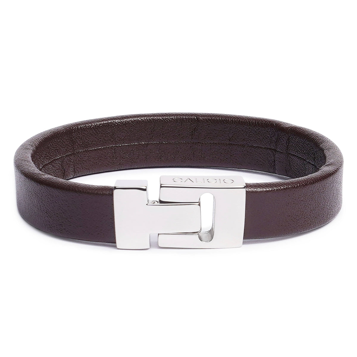 Prime Dark Brown Smooth Leather bracelet for men classic genuine leather magnetic clasp Caligio