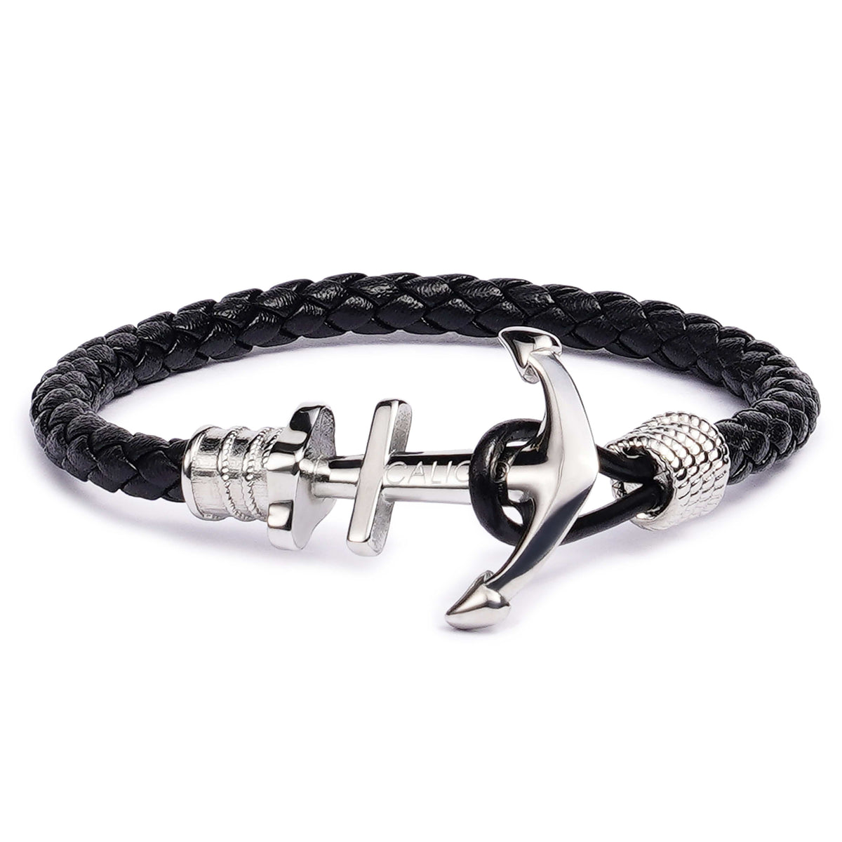 Sailor Black braided genuine leather bracelet for men anchor closure stainless steel everyday Caligio Sailor collection