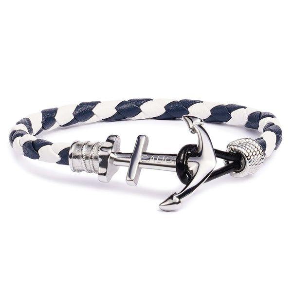 COOLSTEELANDBEYOND Anchor Shackle Bracelet - Stainless Steel & Leather Wrap Rope Bracelet For Men & Women, Adjustable