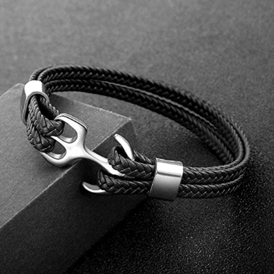 XL size for Men's Bracelet Foss with Leather Rope with Anchor